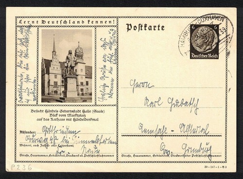 Deutsches reich 1939 - 1939, ganzsache