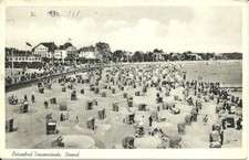 AK Ostseebad Travemünde Lübeck - Strandkörbe, Promenade, Villen - ca. 1955 gel.