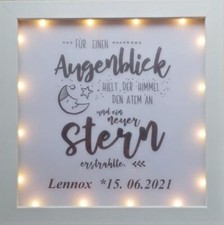 Geschenk GEBURT / TAUFE viele Motive LED Beleuchtung Bilderrahmen personalisiert