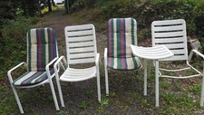 Gartenstühle mit Metallgestell, Hochlehner, 4 alte Stühle 80iger Jahre, Auflagen