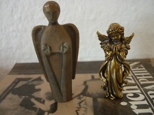 Schutzengel Skulptur 2 Engel Bronze Messing massiv - Handschmeichler + Statuette