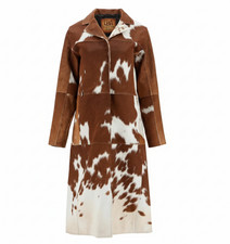 Cowhide Patchwork Trench Coat: Hair-on Leather Western Style coats customizeable