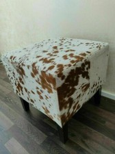 Hocker Kuhfell Braun Weiss Sitzhocker Fellhocker Kuh Fell Sessel Stuhl Stierfell