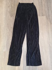 Damen Plissee Lockere Hose Schwarz Stoffhose Gummizug Palazzo Schlupfhose M 38