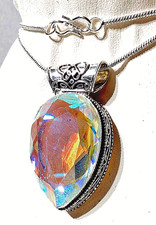 MYSTIC REGENBOGEN TOPAS EDELSTEIN Anhänger 925ER STERLINGSILBER HANDGEF. M.KETTE