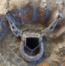 925 SILBER JUGENDSTIL COLLIER MIT MAKASITEN & KARNEOL, UM 1920