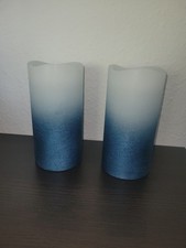 2 Elambia Flammenlose LED-Kerzen blau weiß Metallic Timer QVC
