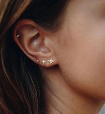 Diamant Ohr Stecker Einzeln Paar Pave 14K Gold Weißgold 14K 585 8 Brillanten VS 