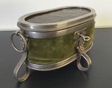 Antike Schatulle Schmuckkasten Metall Glas Samt abschließbar