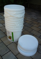 10 Stück Kunststoffeimer, mit Deckel, ca. 18 Liter, lebensmittelecht, weiß
