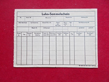 Dokument der Arbeitswelt der DDR "Lohn-Sammelschein" 15 x 10,5 cm