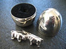 Krawattenklammer Silber 925 England Aktien Börse Bulle & Bär incl. Geschenk Box