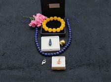 R5 LP5 Lapislazuli  Strang 40 cm+ Anhänger 25 mm Saphir Pampel,Bernstein Armband