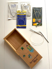 Stricknadel-Sammlung, mit Holzbox, mehrere Rundsticknadeln