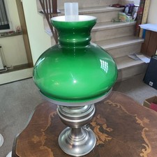 Zinn Lampe Antik Original Petroleum Mit Birne Glasschirm Grün