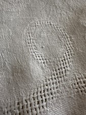 Tischdecke Handarbeit Uralt Antik Stickerei Weiß Leinen Sehr dezentes Muster