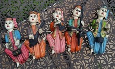 Holz Figur 5 Musiker aus Thailand o. Burma 17cm alte Handarbeit Unikate Sammler