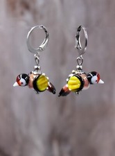 Stieglitz Distelfink Vogel Ohrringe Ohrhänger  Lampwork Perlen Edelstahl #LB006