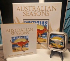 1 oz 2013 $1 "Summer" Australian Seasons Pure Silver SQUARE SHAPE Color Proof