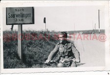 H390 Foto-Karte Saarwellingen Wehrmacht Kradschütze Motorrad Grenze Frankreich