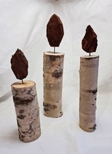 3 Kerzen aus Birken-Holz Flamme aus Rinde Weihnachten Deko Geschenk Handarbeit