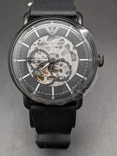 Emporio Armani Herrenuhr Automatikuhrwerk 43mm Edelstahl Lederarmband Schwarz 