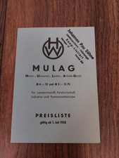 Original Preisliste von 1958 Mulag M 4 mit 12 PS / M 5 mit 15 PS Traktor