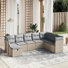 8-tlg. Garten-Sofagarnitur mit Kissen Beige Poly Rattan