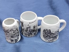 3  Mini ,Bier-Schnapskrüge,Porzellan ,historische Stadtansichten ,gebraucht ,gut