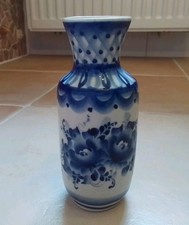 Alte dekorative kleine Vase handbemalt in Russland Motiv Blumen blau 