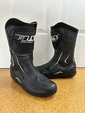 FLM Motorradstiefel schwarz, lang, wasserdicht, ganzjährig, Reflektoren