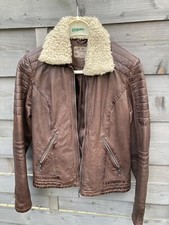 Damen Lederjacke Jacke Leder Echtleder braun Teddyfellkragen Größe 38 Manguun