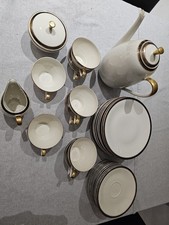 Thomas Bavaria Porzellan Kaffeeservice, Rot/Gold Rand, Art Déco