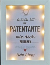 Geschenk PATENTANTE viele Motive LED Beleuchtung Bilderrahmen personalisiert
