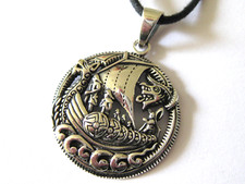 Drachenboot 925'er Silber Ketten Anhänger Wikinger Schiff / x044