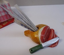 Älterer Zahnstocher Halter NADIR dekorativ. Schinken Motiv handmade in Italy NOS