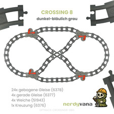 LEGO® DUPLO® Eisenbahn Crossing 8 - 28x Schienen 4x Weiche 1x Kreuzung blaugrau