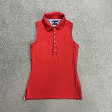 TOMMY HILFIGER Damen Polohemd Poloshirt XL Polo Shirt Ärmellos Logo 19618 Rot