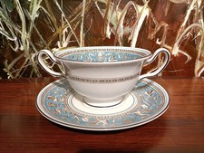 WEDGWOOD England TURQUOISE FLORENTINE W2714 - edle Suppentasse mit Untertasse