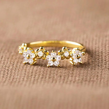 Ring Gold Blumen Muster Damen Zirkonia Steine Vergoldet Bandring Finger Schmuck