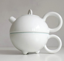 Arzberg Matteo Thun tea for one, türkis weiss, Teekanne und Tasse, memphis