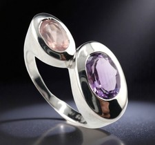 GJ69 * AMETHYST & ROSENQUARZ FACETT  COCKTAIL EDELSTEIN RING (17//54)  925er SIL