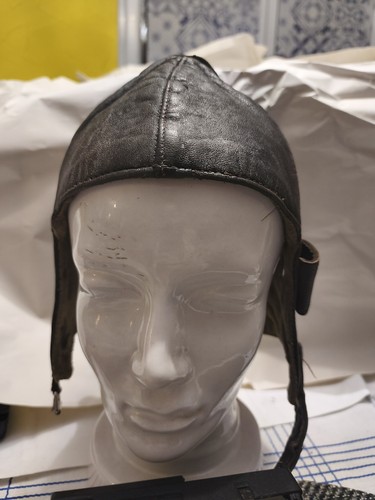 Vintage leder fliegerhaube - leder,