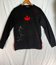 DSquared2 Maple Leaf Sweater Pullover Herren Medium M schwarz Grafik seitliche Reißverschlüsse