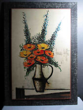 BERNARD BUFFET Lithographie 1965 "Mohnblumen" orange-grün Bastgeflecht selten