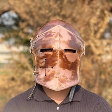 Kupfer Kommando Barbuta Helm ~ Mittelalterliche Ritterrüstung 18g Baustahl Ge...