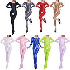 DE Damen Glossy Bodystockings Offener Schritt Strumpfhose Body Catsuit Dessous 