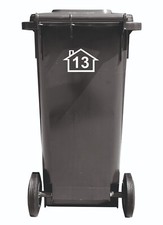 Mülltonne Aufkleber, Abfalltonne, Zahlen, Hausnummer,  14 x 9 cm