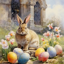 Wandbild Hase Ostereier Kirche