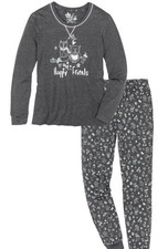 Damen Set Pyjama in grau mit Motivdruck Tiere Baumwolle Mix Gr 36 - 54 neu 38095
